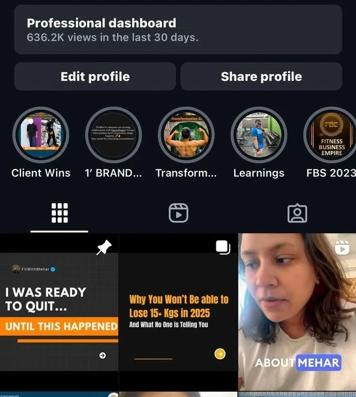 FitwithMehar professional social media dashboard